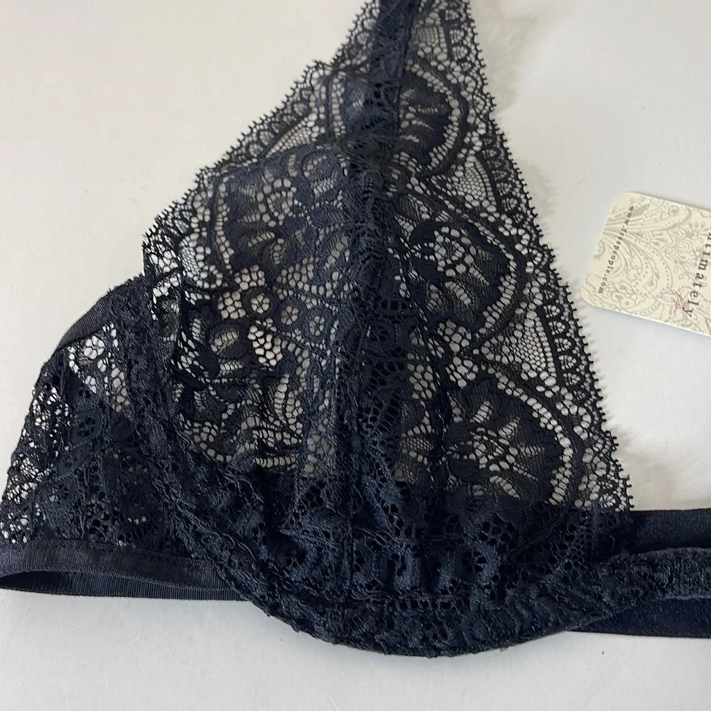 Free People Hyper Plunge Underwire Bra Black Lace Small